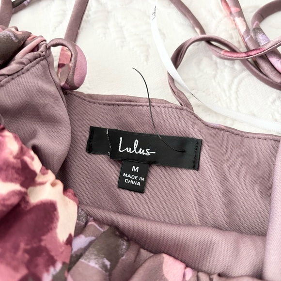 NWOT Lulus Fleur-ty Behavior Mauve Floral Satin Tie-Strap Midi Dress Medium - Picture 4 of 8